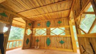 TIMELAPSE  The build wooden house process of building the entire wooden ceiling in the girl's forest