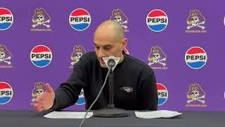 ECU Basketball Coach Mike Schwartz after the Pirates’ home loss to Florida Atlantic