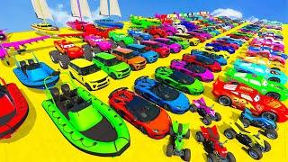 GTA V Mods Stunt Car Racing Challenge By SPIDER-MAN With Amazing Super Cars Motocycle Plane And Boat