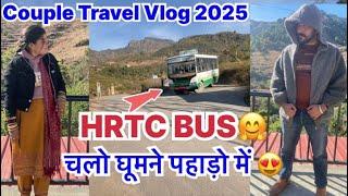 HRTC Bus में चलो पहाड़ो में घूमने ॥ HRTC Bus Travel Couple Vlog 2025 || @Sunnyparivlog