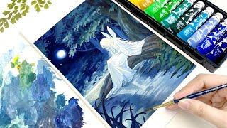 Relaxing Painting Video｜Fairy｜Gouache Painting Techniques｜Process｜Tutorial｜Paint with Me｜Night Scene