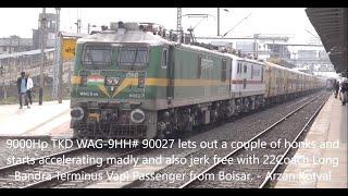 Extremely Overpowered 9000HP WAG9-HH Locomotive Accelerating Madly With 22Coach Express Train Load !