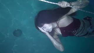 girl underwater and  breathhold no mask in 5meter depth pool