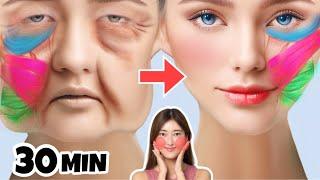 30 MIN FULL FACE LIFT EXERCISES for Beginners - Get Younger Glowing Skin, Anti-Aging, Anti-Wrinkles