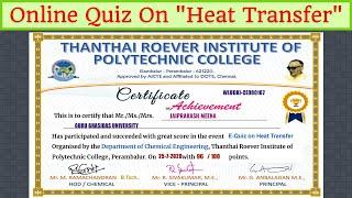 Online Quiz On "Heat Transfer" || Free Quiz Certificate || Online Quiz Free Certificate || Free Quiz