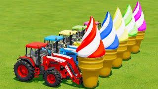 LOAD & TRANSPORT GIANT ICE CREAM WITH JOHN DERRE TRACTORS -   Farming Simulator 22