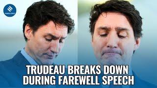 Canada PM Justin Trudeau Breaks Down on Camera During Farewell Speech | Trudeau Farewell Speech