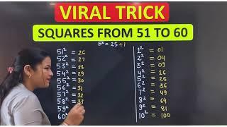 Viral Trick || Squares From 51 to 60 In 2 Secs || Maths Magic Tricks #shorts