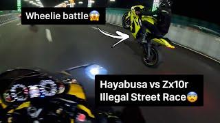 Zx10r wheelie battle| Hayabusa vs Zx10r vs Zx10rr illegal street race 