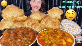 Eating Soft Puri, Dum Aloo, Kadai Paneer, Payes | Mukbang Eating Show