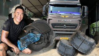 Daily car repair work replace brake pads for container trailers Giang repairer car