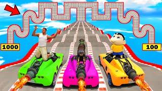 SHINCHAN AND FRANKLIN TRIED THE IMPOSSIBLE BUMPY ROAD ZIGZAG CURVY POINTS JUMP CHALLENGE GTA 5