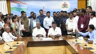 Chief Minister Siddaramaiah with Government Employees meeting at Krishna in Bengaluru.