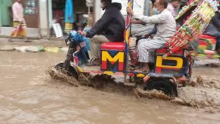 Dangerous road and flood in Dhaka Bangladesh,