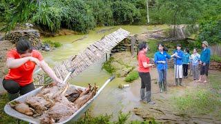 Heavy Floods Destroy Farm And The Newly Built Bridge - Villagers Came To Help Restore The Farm