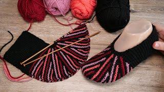 Следки клиньями на двух спицах  Slippers with wedges knitting pattern