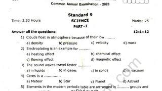 9th science annual exam original question paper 2023 English medium