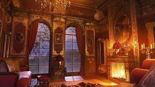 Baroque Room Ambience - Rain Sounds and Crackling Fireplace for Sleep, Study and Relaxation