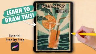 Procreate Drawing for Beginners! Vintage Summer Poster Digital Art Tutorial (step by step)