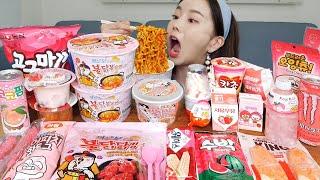 [Mukbang ASMR] Pink Convenience Store Food  Carbo Buldak Spicy Ramen Dessert Eatingshow Ssoyoung