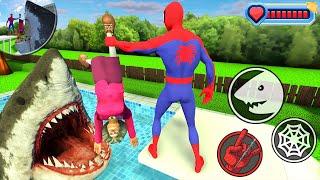 Playing as SpiderMan VS Miss T Shark Battle in Scary Teacher 3D