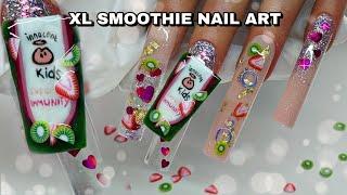 Kiwi  & Strawberry  SMOOTHIE Nails - Acrylic Nail Design - XL Nail Art - Encapsulated Nails