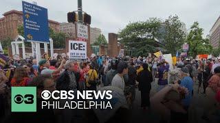 Union members in Philadelphia gather in solidarity with protesters in Los Angeles