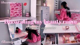 DECORATING & ORGANIZING MY NEW BEAUTY ROOM!! (A girly beauty room)