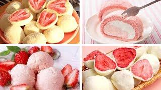 Satisfying Relaxing Video|Soothe The Summer Sun By Making Strawberry Milk Balls With Strawberries