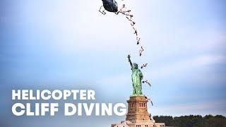 Red Bull Cliff Diver Heli-Dives in Front of Statue of Liberty