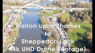 Walton bridge to Shepperton lock by drone, River Thames, Surrey (4k UHD Drone Footage)