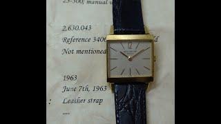 1963 Patek Philippe men's square 18k gold watch, reference 3406, with Extract from the Archive