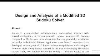 Design and Analysis of a Modified 3D Sudoku Solver