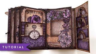 My White Cat Journal, TUTORIAL, Mini Junk Journal Kit, Amethyst Of Love, Purple Crafting