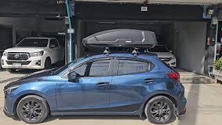 Mazda 2 ติดตั้ง กล่องใส่ของบนหลังคารถ THULE RoofBox Force XT M + แร็คหลังคา ตรงรุ่น ไม่เจาะตัวรถ