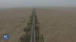 Overlooking China's first desert highway