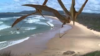 Prehistoric Creatures fly over Beach