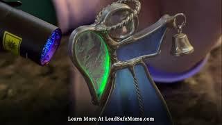 This video shows the glowing reactive agent test method used on a stained glass Christmas angel.