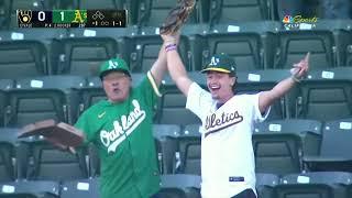 3 foul balls caught by the same person, in the same inning, in the same game.