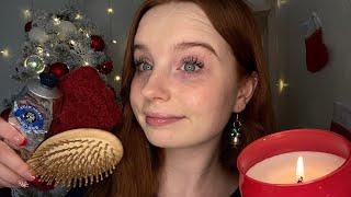 ASMR A Christmas Pamper Session  (layered sounds, hair brushing, making hot cocoa)