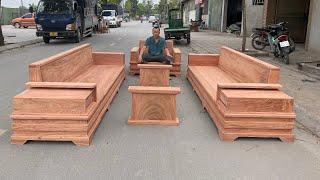 Bàn ghế Sofa phòng khách mẫu chân pháo tay cánh gà gỗ hương đá khuôn 4 ván 2