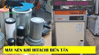 Máy nén khí trục vít cũ HITACHI sử dụng biến tần điện áp 380V/3ph/50Hz 