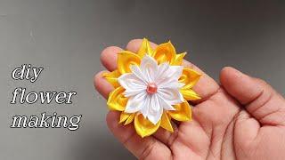 Ribbon flower / How to make ribbon flowers / Fabric Flower making / Ribbon flower how to make