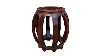 Chinese Medium Brown Natural Wood Grain Pattern Round Barrel Stool ws2701