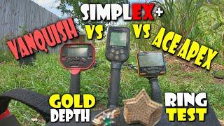 Nokta Simplex VS Vanquish 440 VS Garrett Ace Apex Gold Ring Depth Test Metal Detector Battle