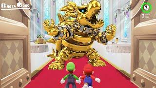 Super Mario Odyssey - Secret Special Gold Bowser Boss Fight with Mario and Luigi