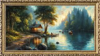 Lakeside Cottage Painting | TV Art Screensaver | 8 Hours Framed Painting | TV Wallpaper | 4K