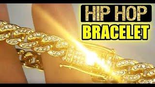 Mens Hip Hop Bracelet 18k Yellow Gold Plated Cuban Link  Bling Wrist Chain