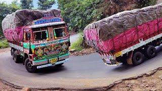 Lorry Videos : Dare To Drive At Horrible Ghat Turns | Truck Videos | Truck Driving | Trucks In Mud