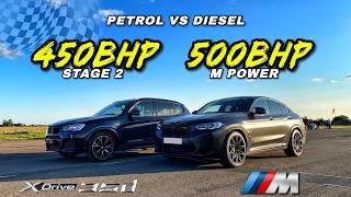 PETROL vs DIESEL.. STAGE 2 BMW X3 35D vs BMW X4M: DRAG RACE